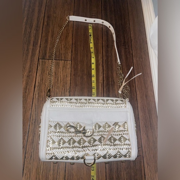Rare✨White & Gold✨ Rebecca minkoff woven leather bag metallic bag crossbody - Picture 2 of 14